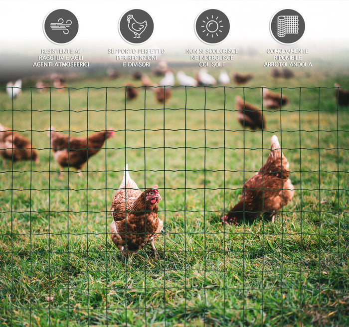 Rotolo Rete Metallica Antiruggine Per Recinzione Lunghezza 25 Metri Varie Altezze Acciaio Zincato Rivestito Pvc Recinzioni Giardino Terrazzo Pollaio Animali Ringhiere Cancelli Gabbie - 2.0x25Mt