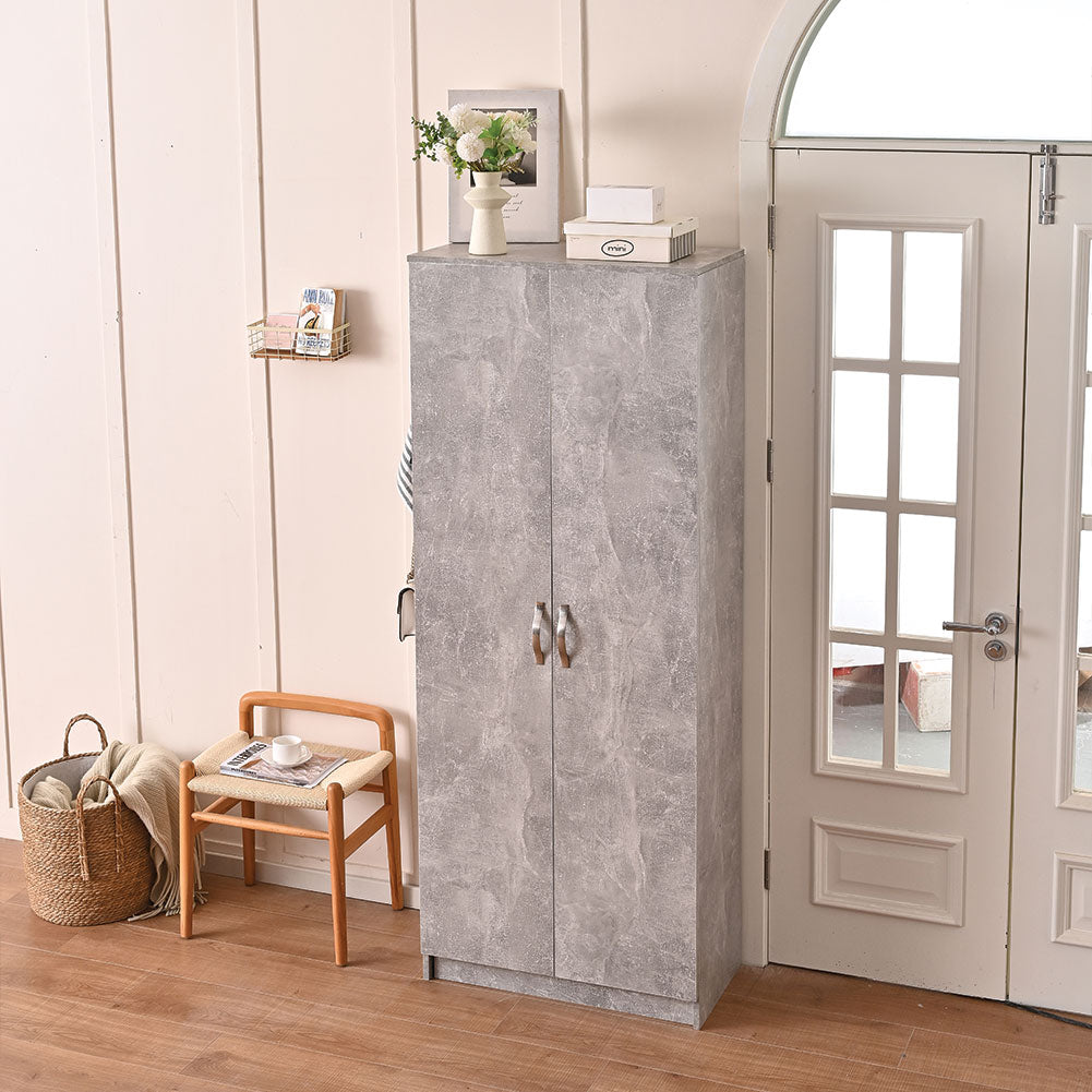 Mobile Armadio 2 Ante 71x38 H 182 cm 6 Ripiani Porta Scarpe Multiuso colore Cemento