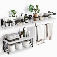 Kit 3 Mensole da Parete Legno e Metallo Bianco Versatili Salvaspazio Cucina Bagno Camera