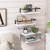 Kit 3 Mensole da Parete Legno e Metallo Bianco Versatili Salvaspazio Cucina Bagno Camera