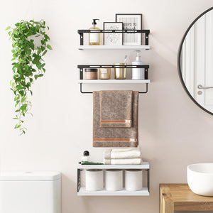 Kit 3 Mensole da Parete Legno e Metallo Bianco Versatili Salvaspazio Cucina Bagno Camera