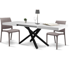 Tavolo Cucina Sala da Pranzo Allungabile Gambe a incrocio 90x140-220 cm Bianco Frassinato