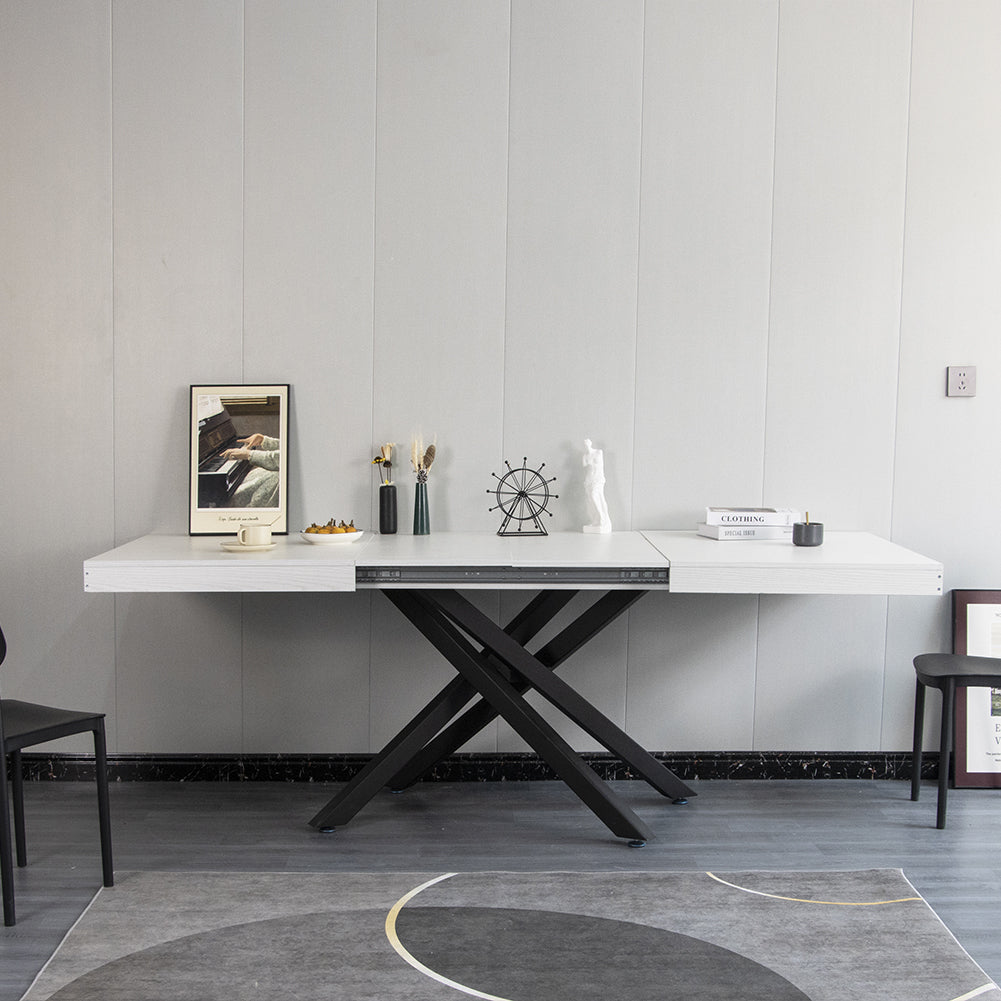 Tavolo Cucina Sala da Pranzo Allungabile Gambe a incrocio 90x140-220 cm Bianco Frassinato