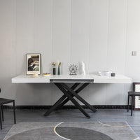 Tavolo Cucina Sala da Pranzo Allungabile Gambe a incrocio 90x140-220 cm Bianco Frassinato