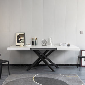 Tavolo Cucina Sala da Pranzo Allungabile Gambe a incrocio 90x140-220 cm Bianco Frassinato