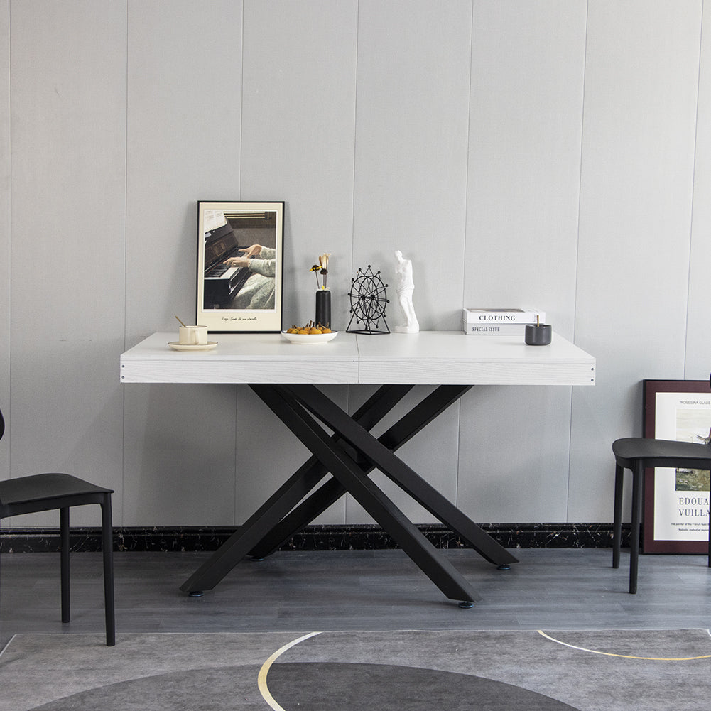 Tavolo Cucina Sala da Pranzo Allungabile Gambe a incrocio 90x140-220 cm Bianco Frassinato