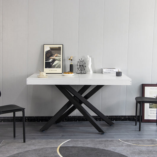 Tavolo Cucina Sala da Pranzo Allungabile Gambe a incrocio 90x140-220 cm Bianco Frassinato