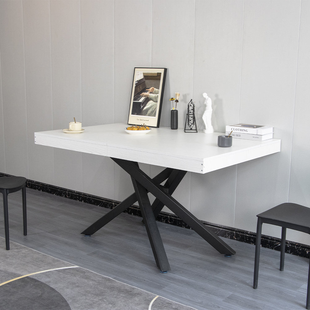 Tavolo Cucina Sala da Pranzo Allungabile Gambe a incrocio 90x140-220 cm Bianco Frassinato