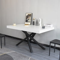 Tavolo Cucina Sala da Pranzo Allungabile Gambe a incrocio 90x140-220 cm Bianco Frassinato