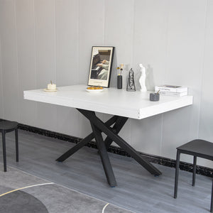 Tavolo Cucina Sala da Pranzo Allungabile Gambe a incrocio 90x140-220 cm Bianco Frassinato