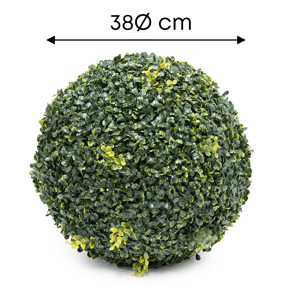 Greenball Sfera Di Bosso Decorativa Siepe Finta Artificiale Con Foglie 2 Misure Ø28/38 Cm Realistica UV Resistente Palla Foglie Verde Giardino Per Ambienti Esterni Interni  - 38