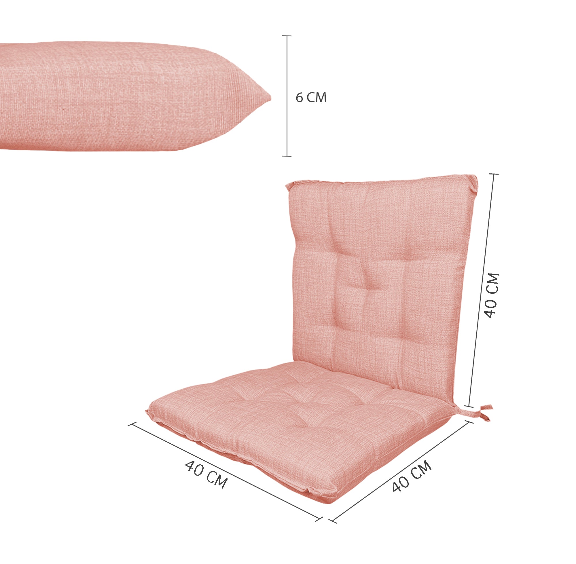 Set Cuscini Sedia Con Schienale Imbottiti Con Laccetti Banda Elastica 40 x 80 Cm Cipria - 6 Pezzi