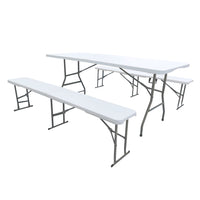 Set Da 3 Pezzi Tavolo + 2 Panche Pieghevoli Set Birreria Interno Esterno 180 Cm XXL 6/8 Per Feste Sagre Posti Maniglie Per Trasporto Giardino Campeggio Struttura Acciaio Impermeabile Uv Resistente