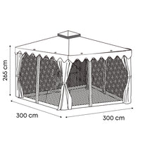 Gazebo Da Giardino Con Zanzariera 3x3 Mt Struttura In Alluminio E Acciaio Con Pareti Laterali E Zanzariere Con Camino Antivento E Copertura Impermeabile Picchetti Inclusi 