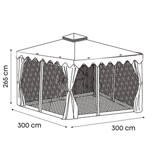 Gazebo Da Giardino Con Zanzariera 3x3 Mt Struttura In Alluminio E Acciaio Con Pareti Laterali E Zanzariere Con Camino Antivento E Copertura Impermeabile Picchetti Inclusi 