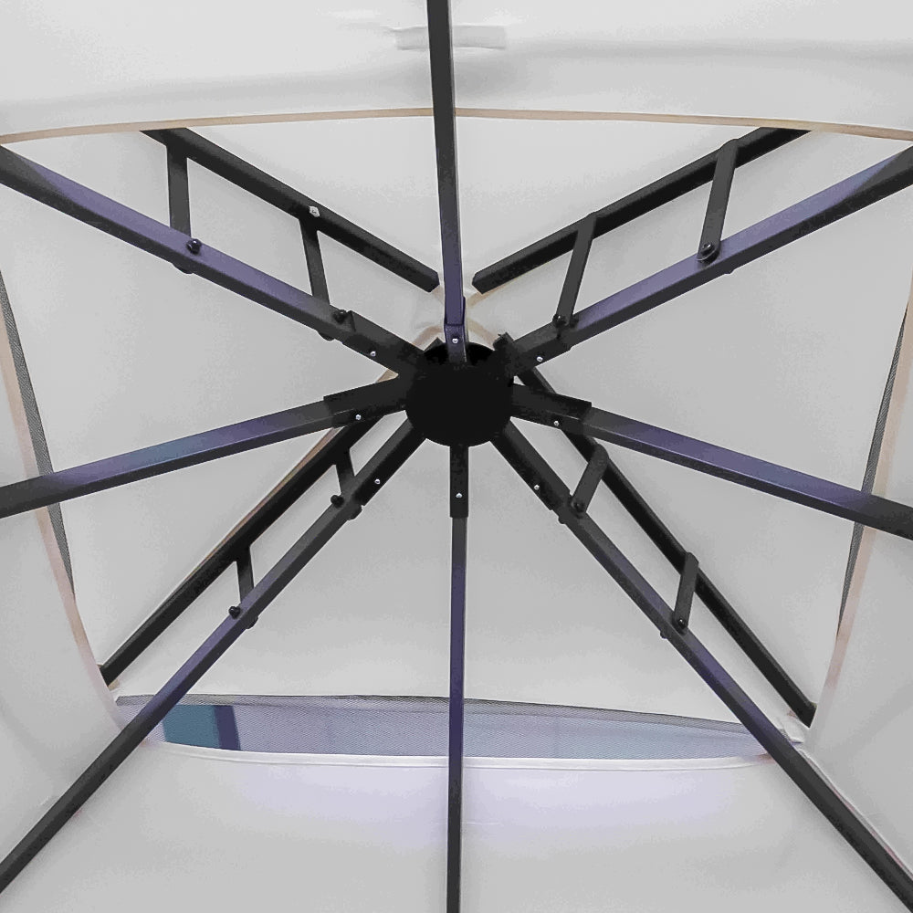 Gazebo Da Giardino Con Zanzariera 3x3 Mt Struttura In Alluminio E Acciaio Con Pareti Laterali E Zanzariere Con Camino Antivento E Copertura Impermeabile Picchetti Inclusi 