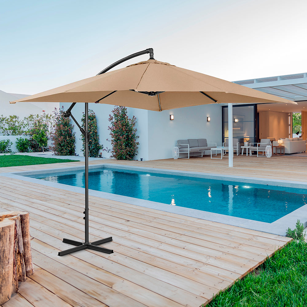 Ombrellone Da Giardino Diametro Ø3 Mt Struttura In Acciaio Inossidabile Antiruggine Apertura A Manovella Camino Antivento Impermeabile Uv Resistente Reclinabile Con Blocco Di Sicurezza Palo Decentrato