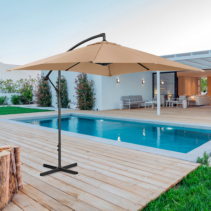 Ombrellone Da Giardino Diametro Ø3 Mt Struttura In Acciaio Inossidabile Antiruggine Apertura A Manovella Camino Antivento Impermeabile Uv Resistente Reclinabile Con Blocco Di Sicurezza Palo Decentrato