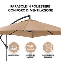 Ombrellone Da Giardino Diametro Ø3 Mt Struttura In Acciaio Inossidabile Antiruggine Apertura A Manovella Camino Antivento Impermeabile Uv Resistente Reclinabile Con Blocco Di Sicurezza Palo Decentrato