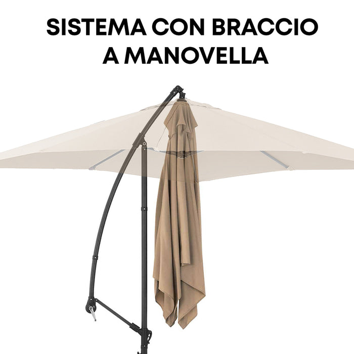 Ombrellone Da Giardino Diametro Ø3 Mt Struttura In Acciaio Inossidabile Antiruggine Apertura A Manovella Camino Antivento Impermeabile Uv Resistente Reclinabile Con Blocco Di Sicurezza Palo Decentrato