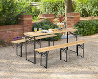 Set Birreria 220 x 70 Cm XXL 10 Posti 3 Pezzi 2 Panche 1 Tavolo Pieghevole Panca Da Feste Sagra Legno Abete Struttura Acciaio Richiudibile