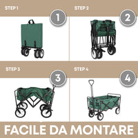 Carrello In Acciaio Pieghevole Con Freni Giardino XXL 150Lt Carrellino PortaSpesa Spiaggia Mare Campeggio Manico Regolabile Carretto Shopping Ruote Adatte A Qualsiasi Terreno Richiudibile Salvaspazio