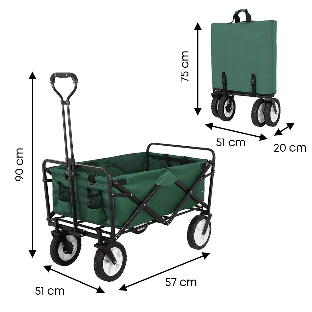 Carrello In Acciaio Pieghevole Con Freni Giardino XXL 150Lt Carrellino PortaSpesa Spiaggia Mare Campeggio Manico Regolabile Carretto Shopping Ruote Adatte A Qualsiasi Terreno Richiudibile Salvaspazio
