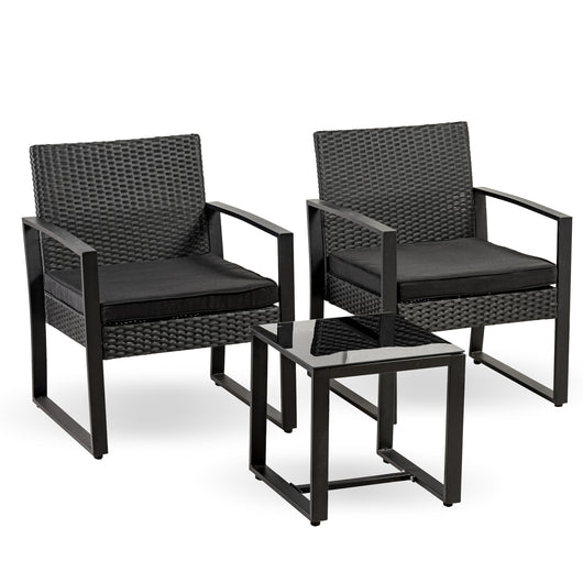 Salottino Da Esterno Set Bistrot Poltrone E Tavolino Elegante Telaio In Acciaio Tavolo Salotto Con Piano In Vetro Temperato Con 2 Sedie Con Comodi Cuscini Terrazzo Balcone Giardino Rivestimento Rattan