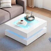 Tavolino da caffè LED bianco 70x70x35 cm con 3 cassetti