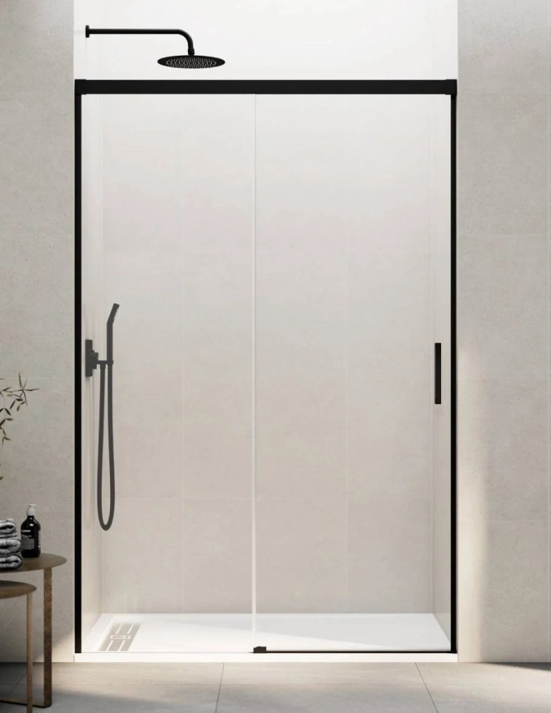 Porta doccia scorrevole 1+1 THALASSA (BASIC) 145 cm Profilo Nero vetro trasparente