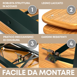 Set Birreria 200 x 70 Cm XL 8 Posti 3 Pezzi 2 Panche 1 Tavolo Pieghevole Panca Richiudibile Feste Giardino Festa Birra Da Feste Legno Abete