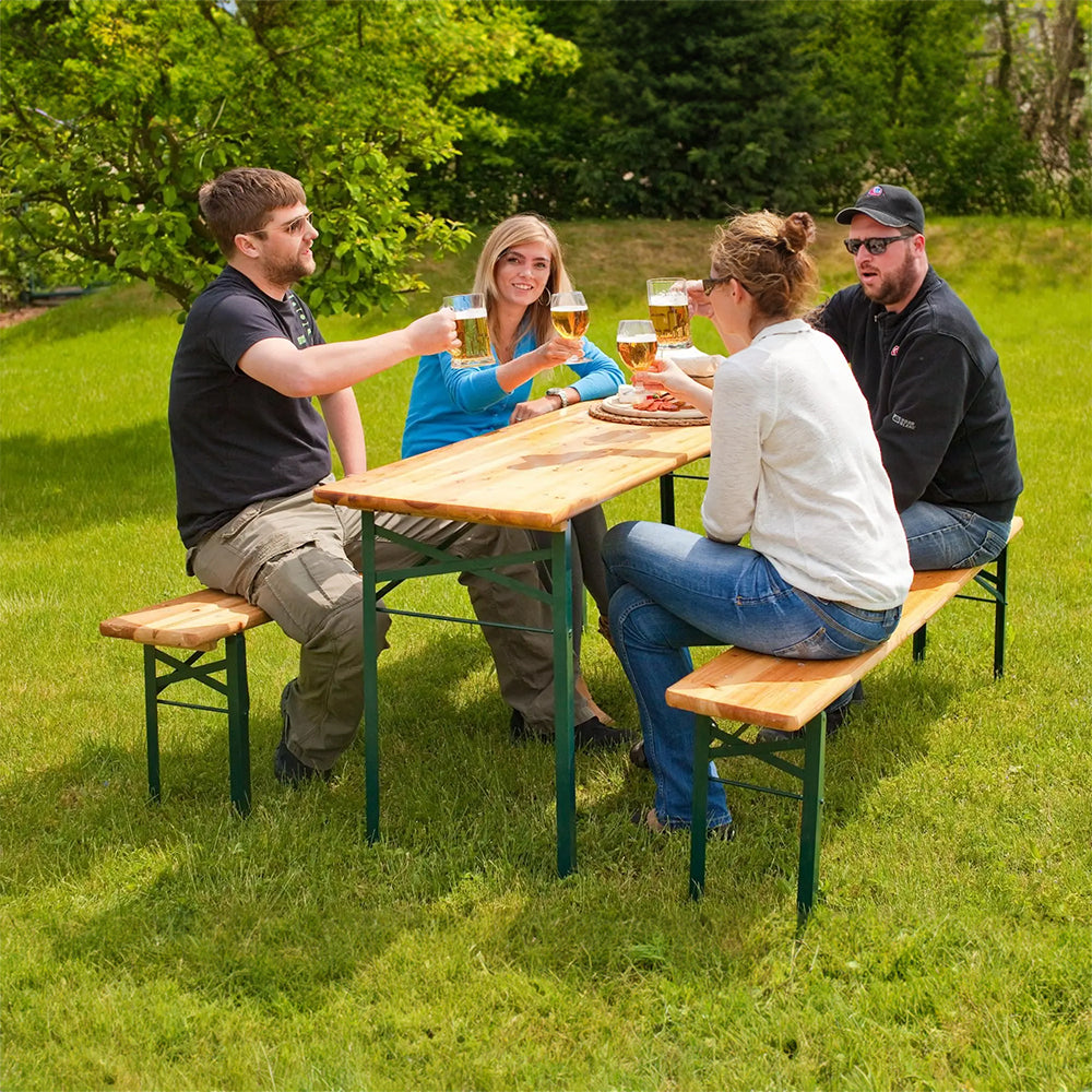 Set Birreria 200 x 70 Cm XL 8 Posti 3 Pezzi 2 Panche 1 Tavolo Pieghevole Panca Richiudibile Feste Giardino Festa Birra Da Feste Legno Abete