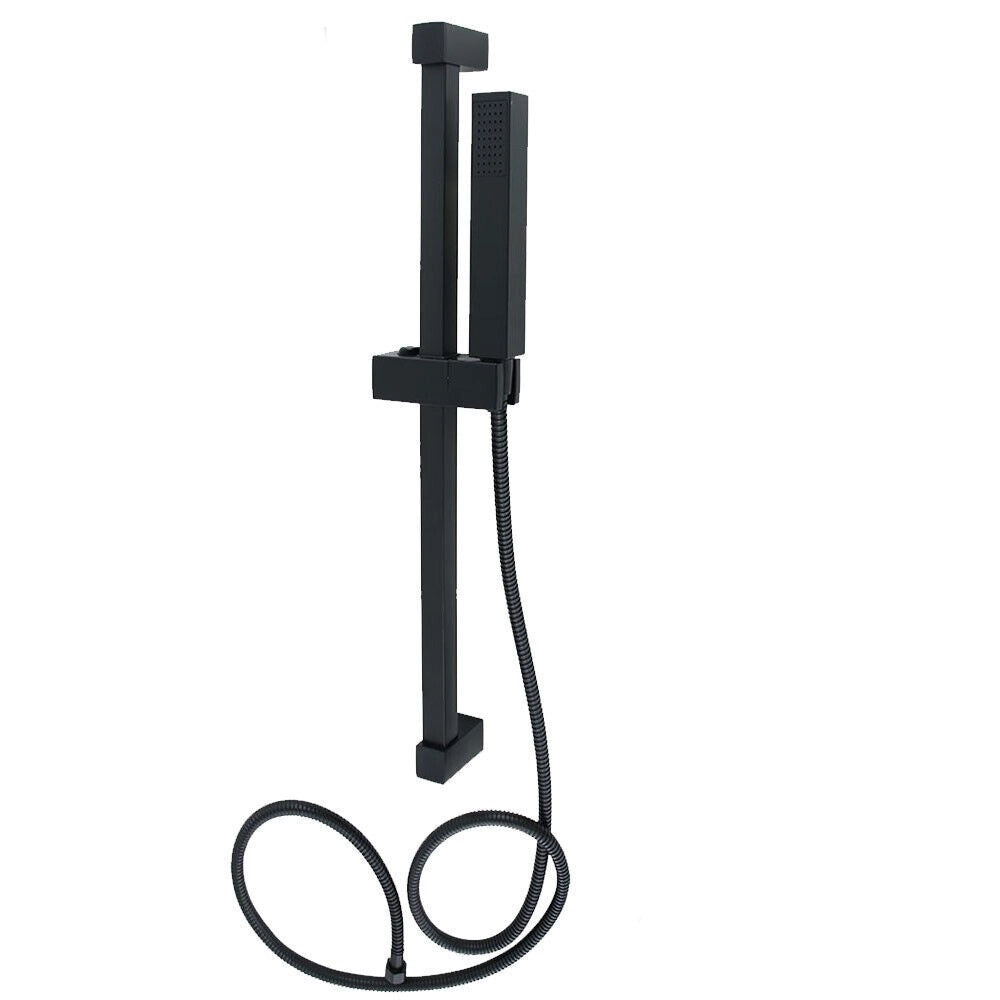 Trade Shop - Saliscendi 60cm Doccia Nero Con Doccino Soffione Quadrato Bagno 87495 Tubo 180cm -