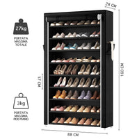 Scarpiera XXL 10 Ripiani Scaffale Portascarpe Con Copertura In Tessuto Robusta Struttura In Metallo Altezza 160 Cm Capiente Fino 50 Paia Mobile Ripostiglio Armadio