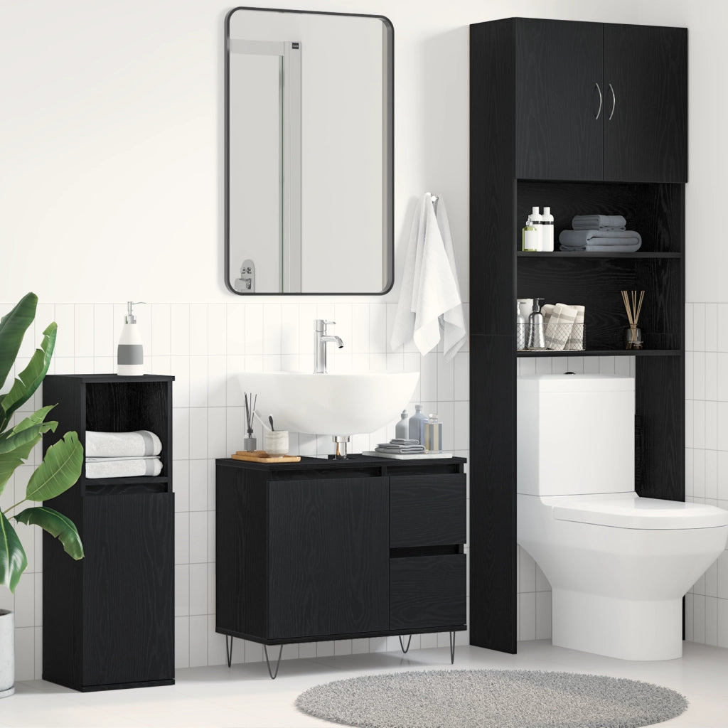 Mobile da bagno  Nero Rovere 65x33x60 cm Legno ingegnerizzato