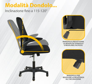 Sedia Da Ufficio Con Supporto Lombare, Sedia Scrivania Ergonomica Braccioli Regolabili Altezza Regolabile Schienale In Rete Traspirante,Oscillante Con Ruote Girevoli Poggiatesta - Senza Poggiatesta