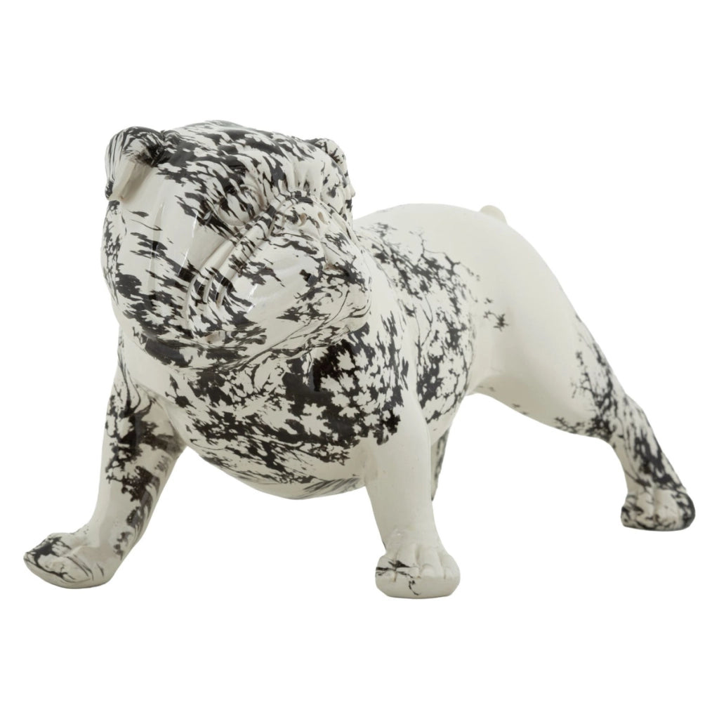 Scultura Bulldog decorativa in poliresina bianco e nero