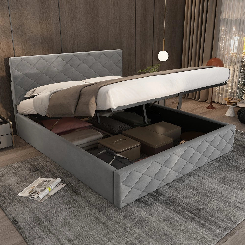 Letto Imbottito Contenitore con Rete a Doghe ¨C Xylo ¨C Grigio 140x200