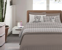 Completo Letto in Flanella Calda e Morbida Anti Pilling - Set Flanellato 3 Misure parure con Federe - Orsetto Tartan Grigio - 1 Piazza e mezza