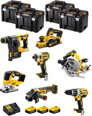 DeWALT Kit DWK701T (DCD996 + DCH273 + DCG405 + DCF887 + DCS334 + DCS570 + DCP580 + 3 Batterie 5,0 Ah + Caricabatterie + 4 x TSTAK VI)