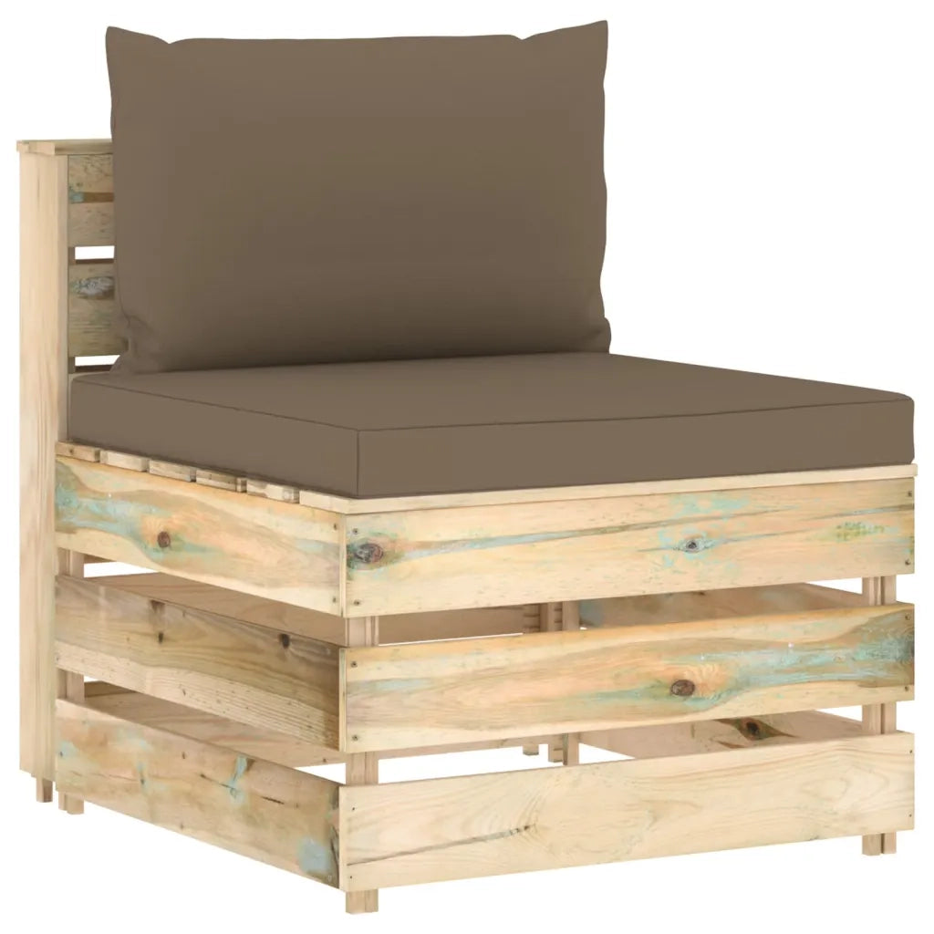 Divano Centrale Modulare con Cuscini in Legno Impregnato Verde cod mxl 68795
