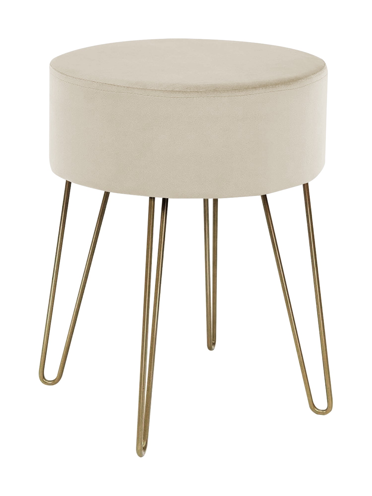 Pouf Poggiapiedi In Velluto Con Gambe Dorate Elegante Imbottito Sgabello Per Toeletta Mobile Trucco Ottomano Ingresso Tavolino Camera Da Letto Soggiorno Salotto  - Beige - Rotondo