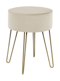 Pouf Poggiapiedi In Velluto Con Gambe Dorate Elegante Imbottito Sgabello Per Toeletta Mobile Trucco Ottomano Ingresso Tavolino Camera Da Letto Soggiorno Salotto  - Beige - Rotondo
