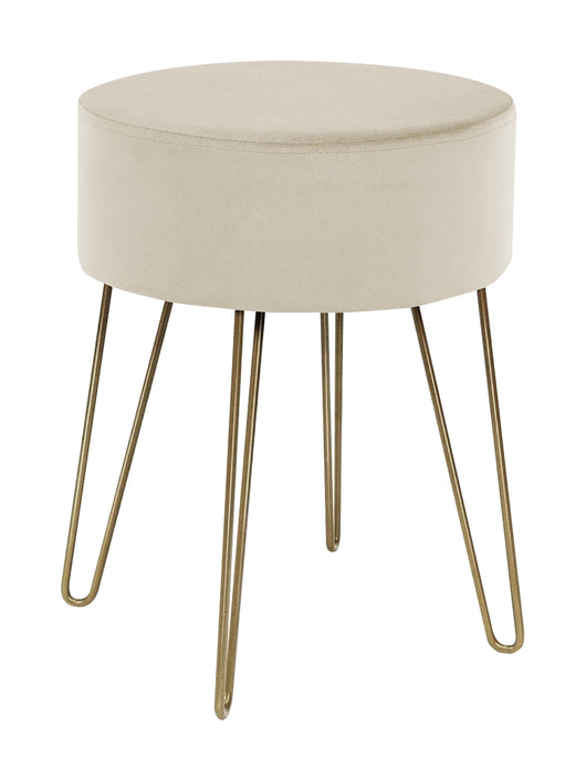 Pouf Poggiapiedi In Velluto Con Gambe Dorate Elegante Imbottito Sgabello Per Toeletta Mobile Trucco Ottomano Ingresso Tavolino Camera Da Letto Soggiorno Salotto  - Beige - Rotondo