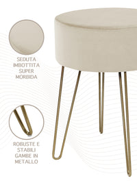 Pouf Poggiapiedi In Velluto Con Gambe Dorate Elegante Imbottito Sgabello Per Toeletta Mobile Trucco Ottomano Ingresso Tavolino Camera Da Letto Soggiorno Salotto  - Beige - Rotondo