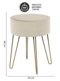 Pouf Poggiapiedi In Velluto Con Gambe Dorate Elegante Imbottito Sgabello Per Toeletta Mobile Trucco Ottomano Ingresso Tavolino Camera Da Letto Soggiorno Salotto  - Beige - Rotondo