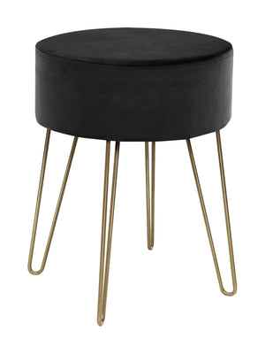 Pouf Poggiapiedi In Velluto Con Gambe Dorate Elegante Imbottito Sgabello Per Toeletta Mobile Trucco Ottomano Ingresso Tavolino Camera Da Letto Soggiorno Salotto  - Nero - Rotondo