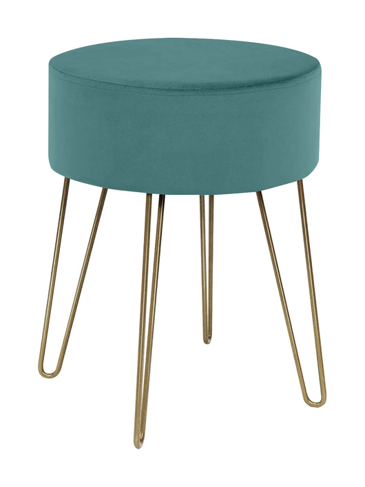 Pouf Poggiapiedi In Velluto Con Gambe Dorate Elegante Imbottito Sgabello Per Toeletta Mobile Trucco Ottomano Ingresso Tavolino Camera Da Letto Soggiorno Salotto  - Petrolio - Rotondo