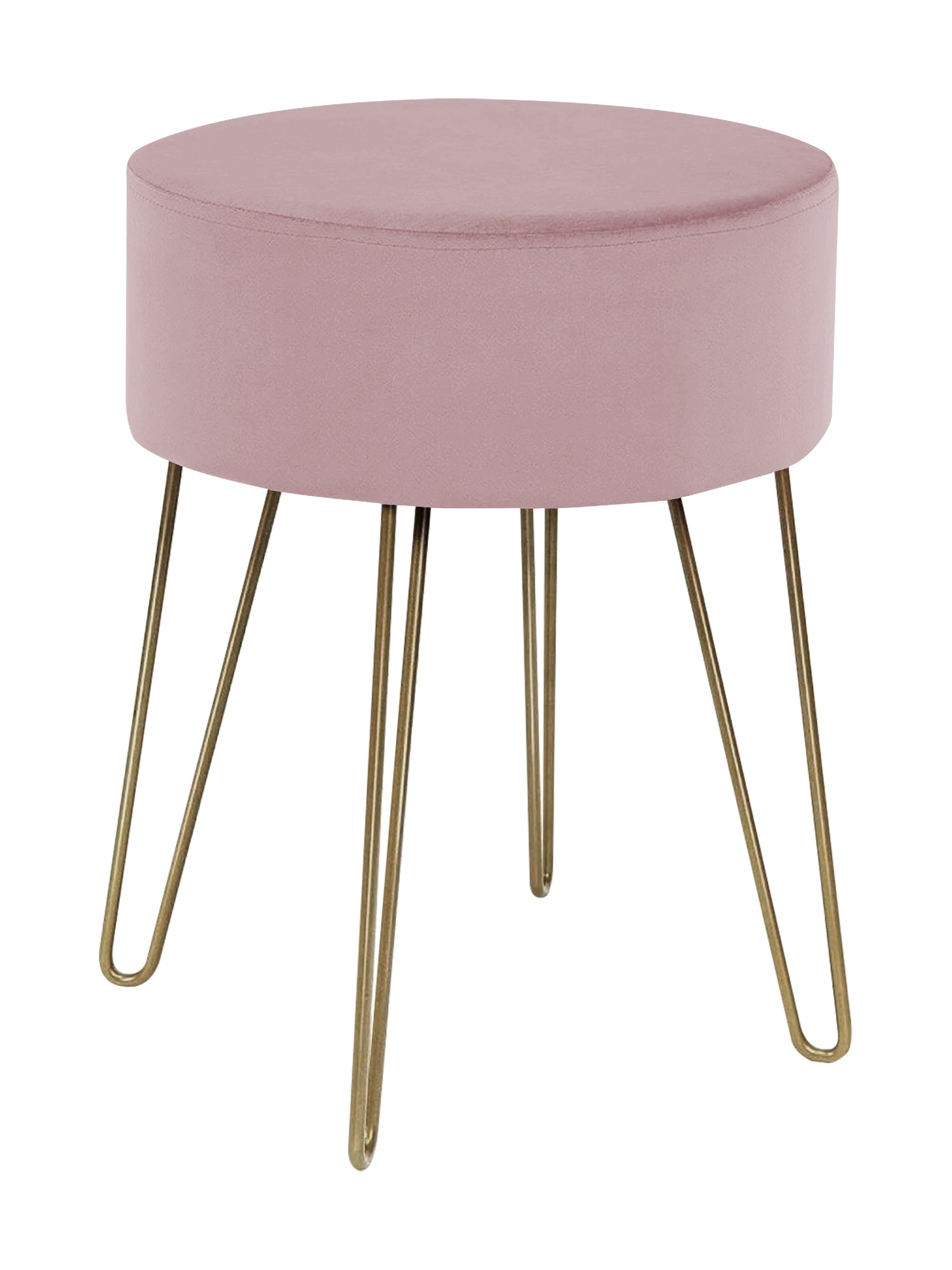 Pouf Poggiapiedi In Velluto Con Gambe Dorate Elegante Imbottito Sgabello Per Toeletta Mobile Trucco Ottomano Ingresso Tavolino Camera Da Letto Soggiorno Salotto  - Rosa Antico - Rotondo