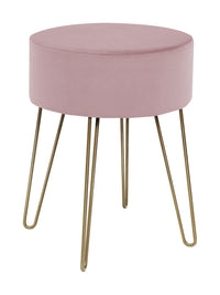 Pouf Poggiapiedi In Velluto Con Gambe Dorate Elegante Imbottito Sgabello Per Toeletta Mobile Trucco Ottomano Ingresso Tavolino Camera Da Letto Soggiorno Salotto  - Rosa Antico - Rotondo